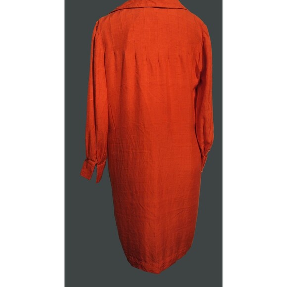 Vintage 60s Barney Max Orange Twilled Silk Shift Dress Long Sleeve Button Medium - Picture 4 of 12